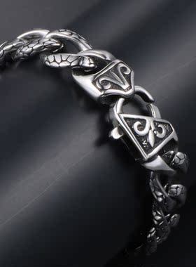 AH7钛钢个性豹纹男士手链复古做旧时尚潮流手环帅气潮人配饰品ins