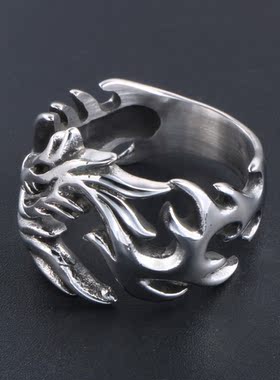 AH7钛钢复古龙戒指男款时尚潮流个性镂空开口男士指环送男友