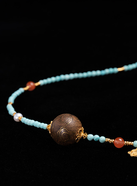 青岚流韵加里万丹沉香绿松石锁骨链限量定制款