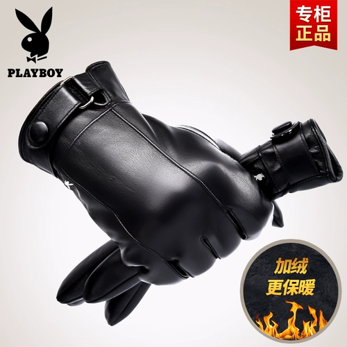 Playboy, зимние ветрозащитные флисовые удерживающие тепло перчатки из овчины, из натуральной кожи