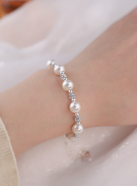 S925纯银香巴拉珍珠手链女 秋冬新款几何极简风小众轻奢手饰