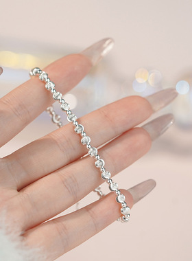 S925纯银冷淡风精致猫眼珠手链 女轻奢小众设计 弹力绳手串银色