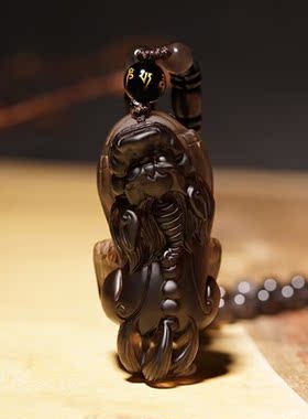 冰种黑曜石富贵霸王貔貅吊