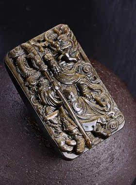 冰种黑曜石关公吊坠彩虹眼金曜石男武财神关二爷关羽项链随身挂件