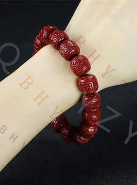 纯朱砂老型回纹珠手串男士礼物桶珠回纹珠佛珠手串本命年护身符