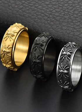 Vintage Simple Stainless Steel Spider Rings for Men Women Pu