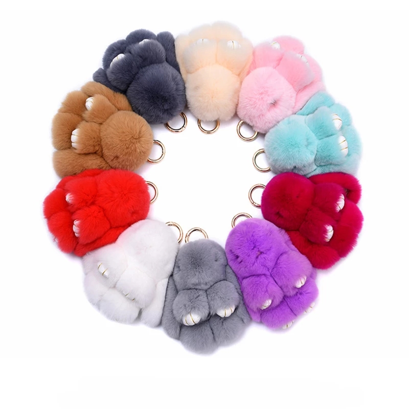 20 Color Fluffy Real Rabbit Fur Pompon Bunny Keychain Trinke - 图1