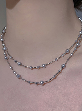 灰色施家珍珠轻奢高级感项链