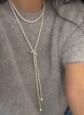 玻璃珍珠叠戴长款新中式项链