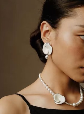 珐琅瑙珍珠项夸张开口戒指项链