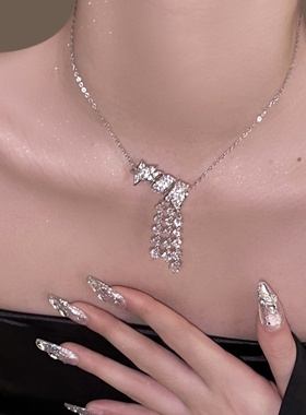 彗星流苏项链银色锁骨链闪钻