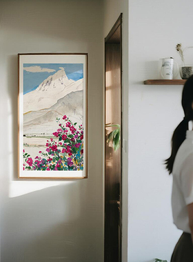 《雪山伴繁花》入户玄关装饰画水墨风景沙发背景挂画小众客厅壁画