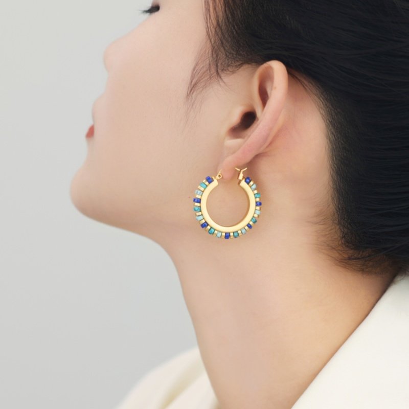 复古小众绿松石耳环女欧美风高级感耳饰哑光镀金圆形天然石耳环,淘宝优惠券,粉丝福利购,淘宝优惠卷