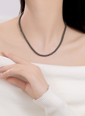 施家淡水大溪地黑珍珠项链女