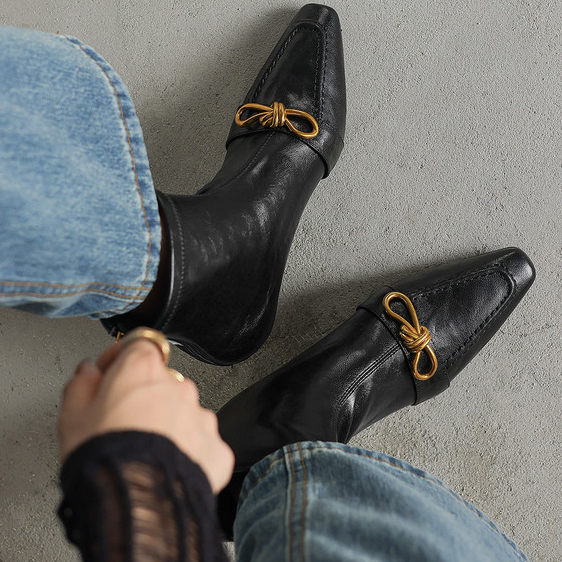 欧美时尚~个性金属扣手工真皮羊皮短靴女单靴低跟平底后拉链方头,淘宝优惠券,粉丝福利购,淘宝优惠卷