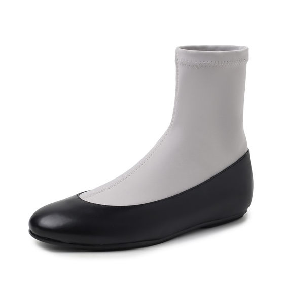 巨好看时尚拼色真皮短靴女单靴圆头低跟平底弹力靴舒适百搭秋冬,淘宝优惠券,粉丝福利购,淘宝优惠卷