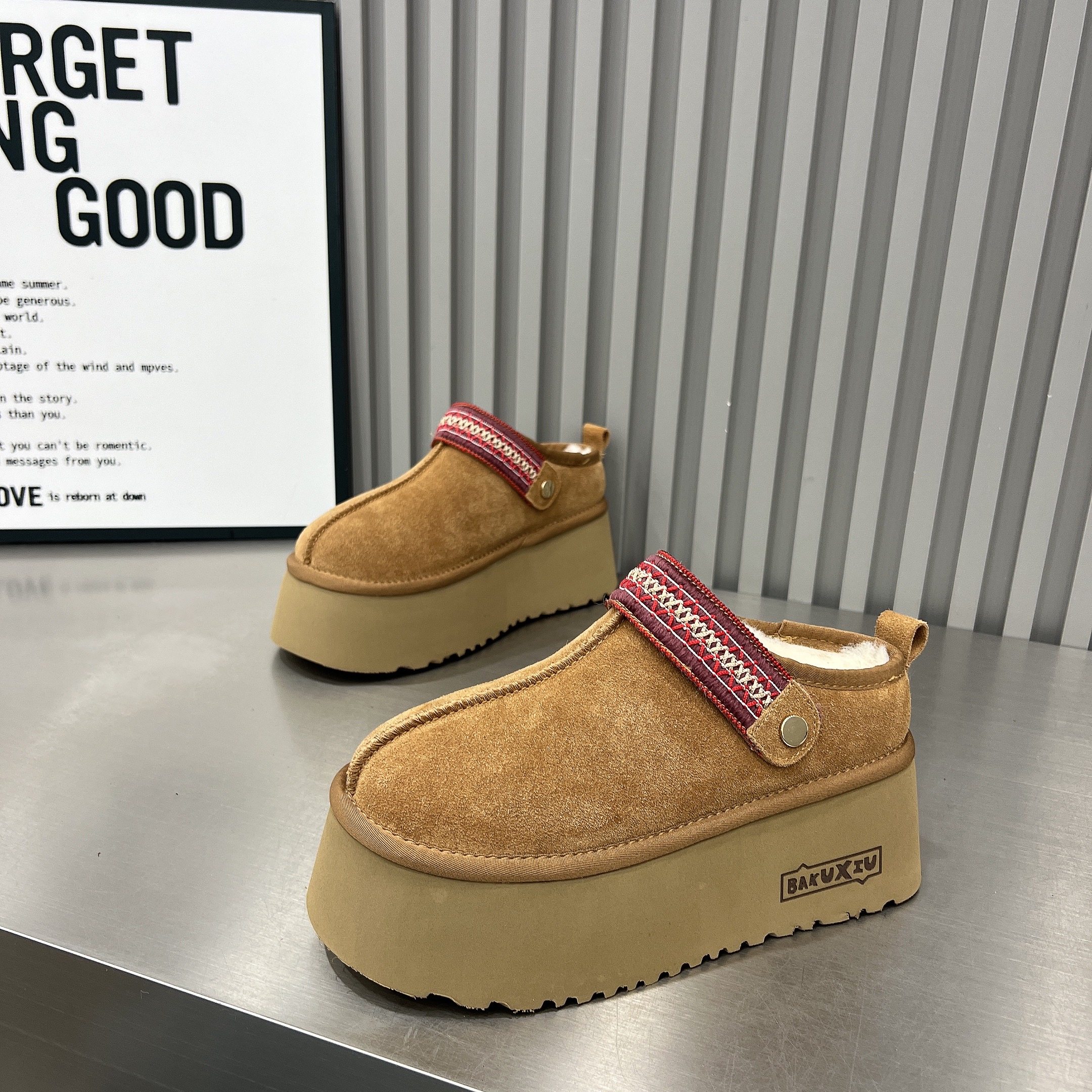 磨砂皮民族风厚底雪地靴女2025新款羊毛两穿6cm厚底毛毛鞋棉拖鞋,淘宝优惠券,粉丝福利购,淘宝优惠卷