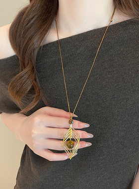 美拉德金色虎眼石吊坠项链女