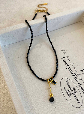 黑色水晶锆石项链女高级感