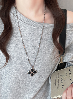 复古十字架花朵项链女