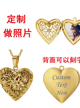 桃心可以放宠物纪念相片吊坠刻字