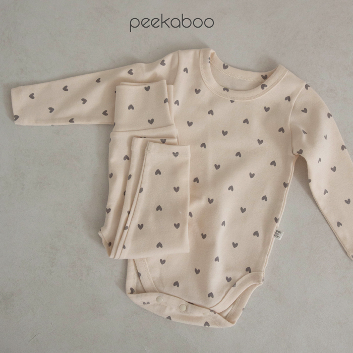 现货韩国进口新生婴儿纯棉爱心爬服高腰护肚裤套装连体衣PEEKABOO - 图1