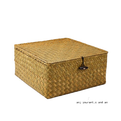 天然海草手工编织带盖收纳篮分格草编收纳筐藤草收纳盒桌面置物篮 - 图3