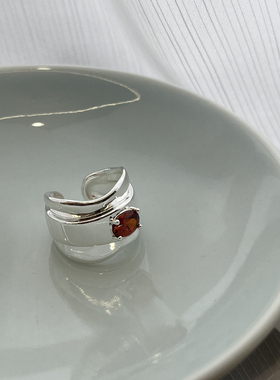 红色宝石食指戒指环 复古冷淡风欧美跨境小众几何简约戒指女