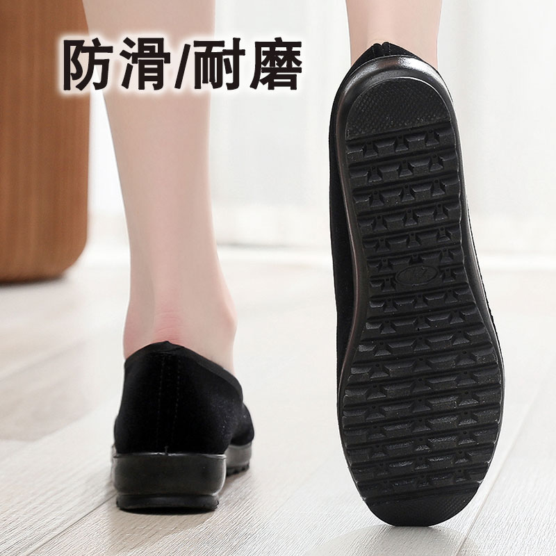 老北京布鞋官方旗舰店正品大码41-43黑色平绒布鞋女款一脚蹬女鞋 - 图2