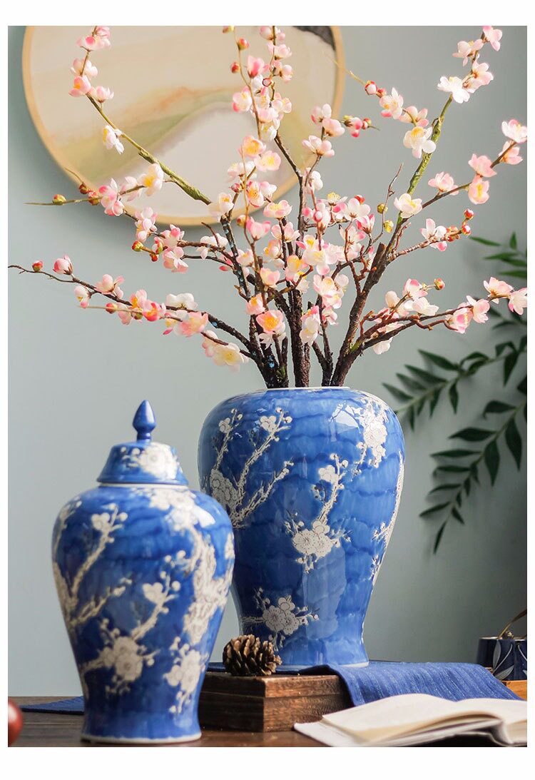 青花瓷陶瓷花瓶陶瓷花瓶梅花家居装饰品摆设青瓷器摆件瓷罐花瓶