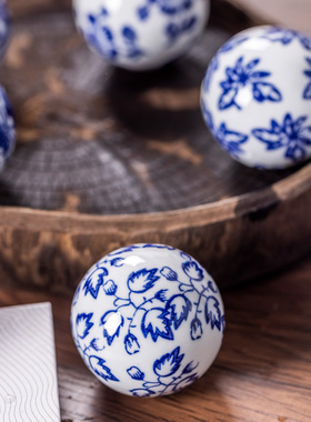 创意青花瓷 圆球水上漂浮球鱼缸泳池浮球装饰品摆件 陶瓷球5厘米