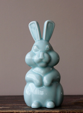 景德镇可爱风兔子动物装饰摆件