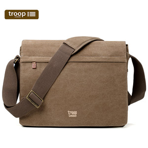Troop斜挎包男士休闲男包单肩包男款简约复古男式背包帆布包横款