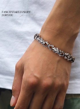 羿采男士潮人925纯银霸气时尚手链个性骑士高级感手环小众ins饰品