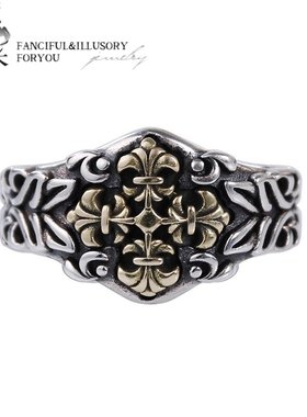 羿采男士925纯银戒指克罗十字架指环INS欧美小众潮人男女食指