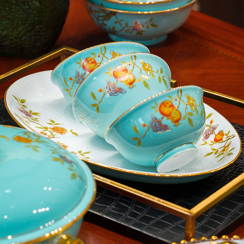 景德镇高白泥奢华餐具套装家用中式乔迁结婚陶瓷盘碗碟套装高档