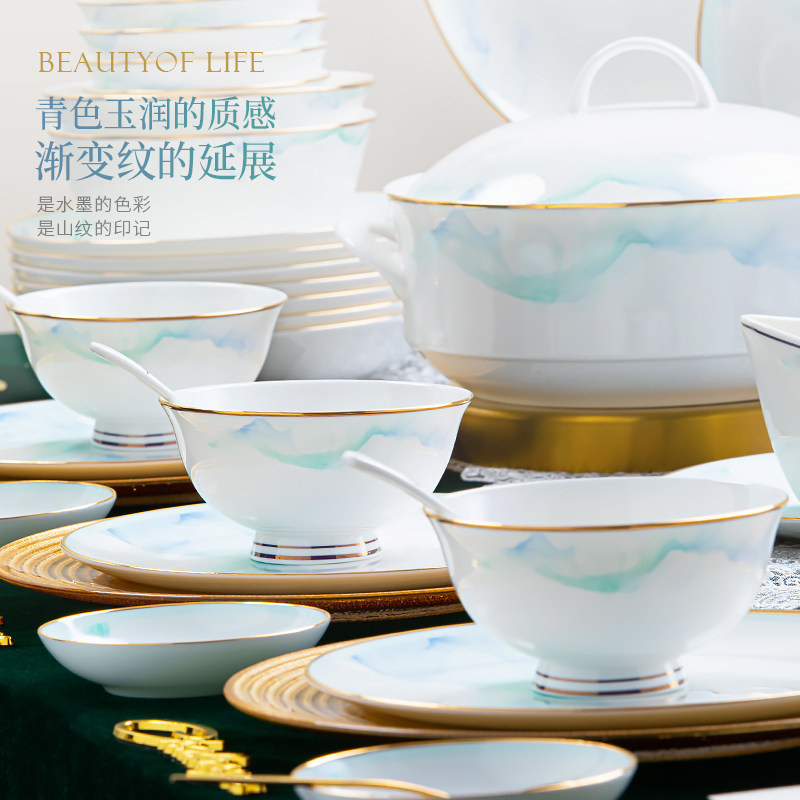 碗家用2025新款高颜值景德镇高温骨瓷餐具套装乔迁碗碟套装家用