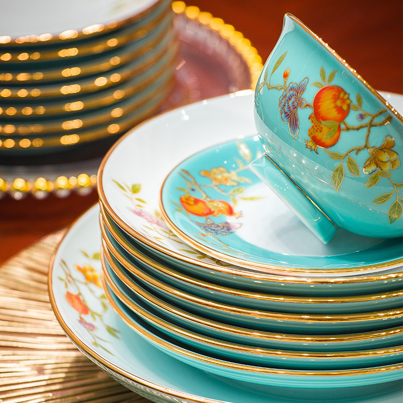 景德镇高白泥奢华餐具套装家用中式乔迁结婚陶瓷盘碗碟套装高档
