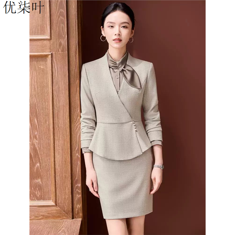 灰色西装套装裙早秋女士气质职业工作服美妆店美业师工装西服正装 - 图2