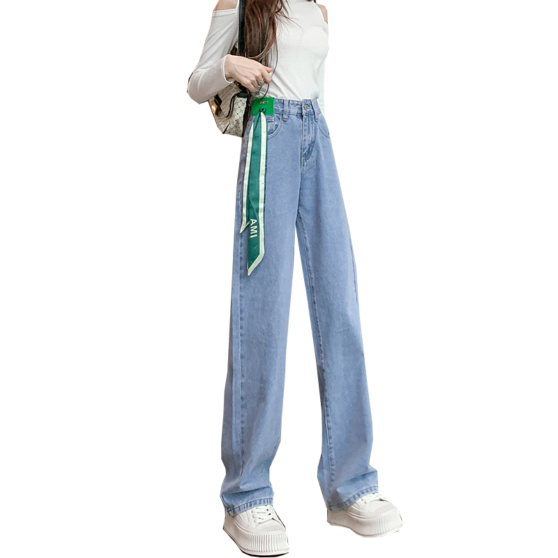 红记旗舰店高腰小个子阔腿裤牛仔裤女加绒秋冬年新款宽松显瘦垂感直筒裤2