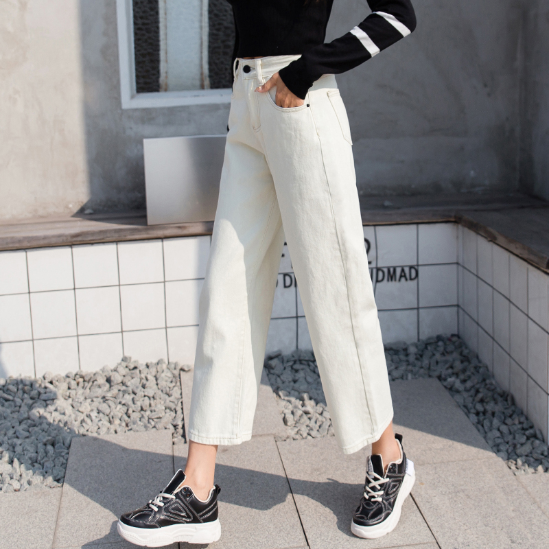 红记旗舰店高腰阔腿裤牛仔裤女年秋季新款秋装宽松小个子显瘦垂感直筒裤2