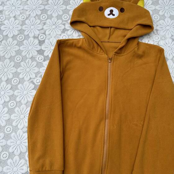 Cartoon ears hooded zipper polar fleece home top