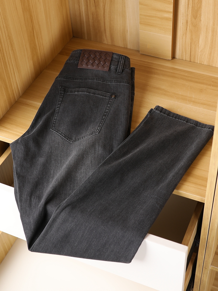 经典黑灰色 棉+麻赛尔新型面料夏季薄款男装牛仔裤直筒裤通勤长裤