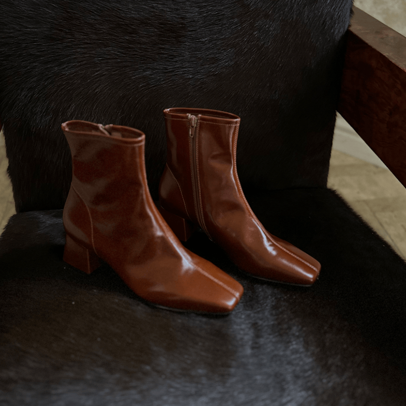 RIM RIM2025秋冬新款塑型马皮鞋法式复古亮面短靴女瘦瘦靴时装靴,淘宝优惠券,粉丝福利购,淘宝优惠卷