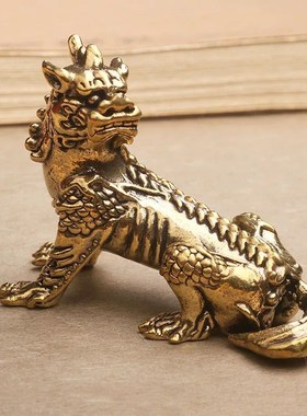 实心黄铜天铁谛听神兽小摆v件地藏王坐骑瑞兽铜雕茶桌工艺品手把
