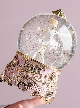 威弗列德飘雪摩天轮音乐盒八音盒水晶球旋转生日礼物W梦幻雪花女