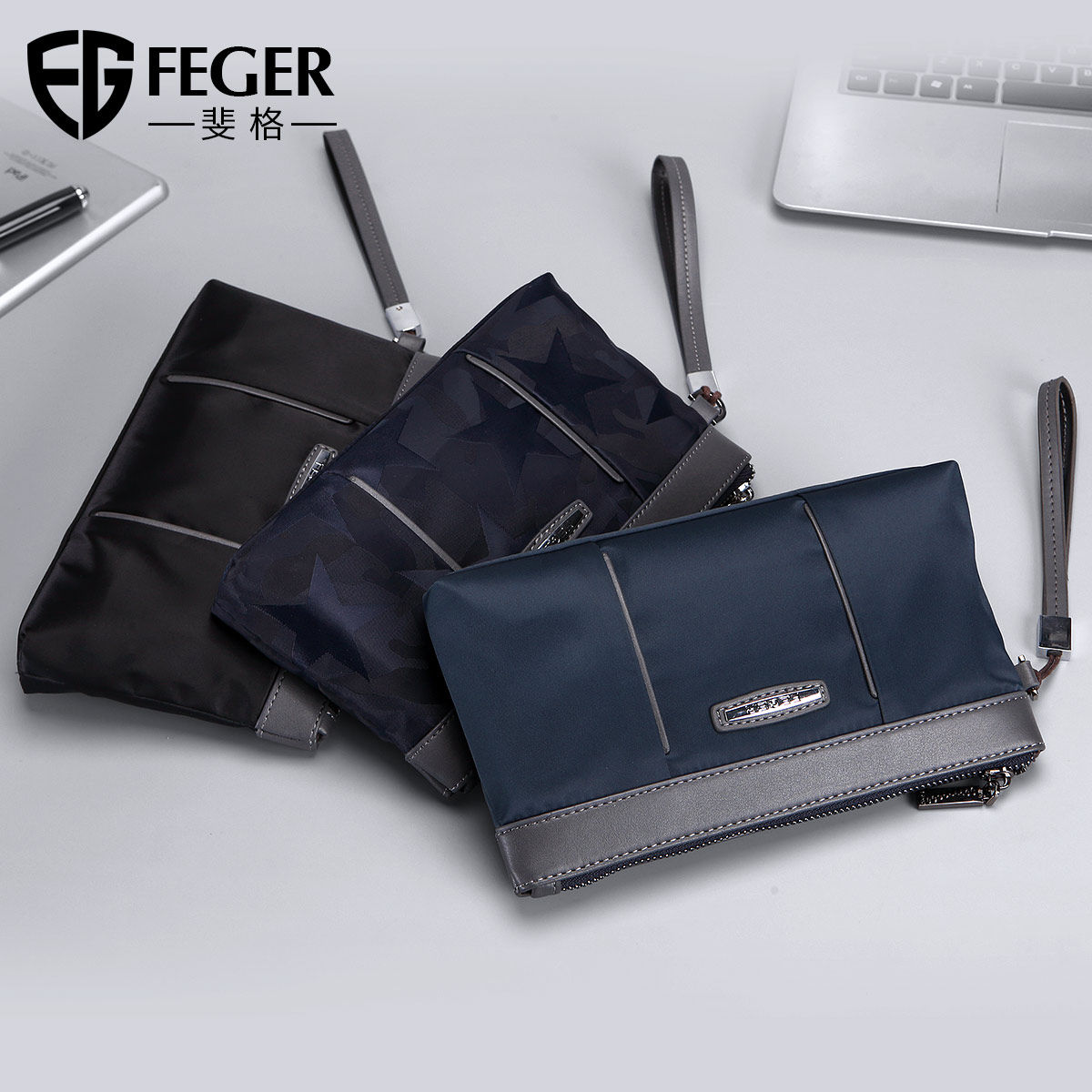 男士帆布小包手腕包休闲牛津布钱包 feger千恒男士包袋