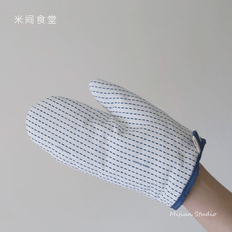 米间食堂 厨房防烫手套ins加厚好看的棉麻微波炉手套烤箱隔热烘焙