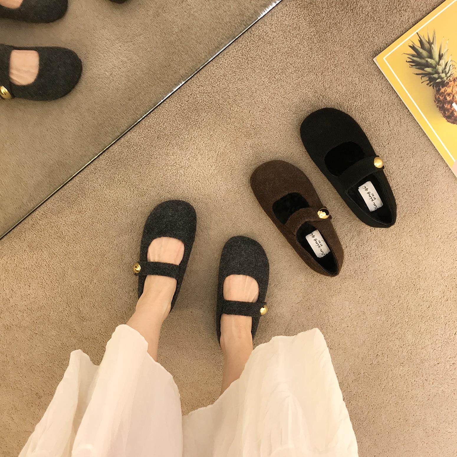 内增高灰色毛呢勃肯鞋毛毛鞋加绒玛丽珍棉鞋女2025新款秋冬豆豆鞋,淘宝优惠券,粉丝福利购,淘宝优惠卷