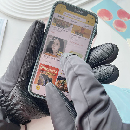 Windproof, waterproof, plus velvet, warm motorcycle, cold-proof, cycling, skiing, cycling, all-finger takeaway, men's gloves, women's winter